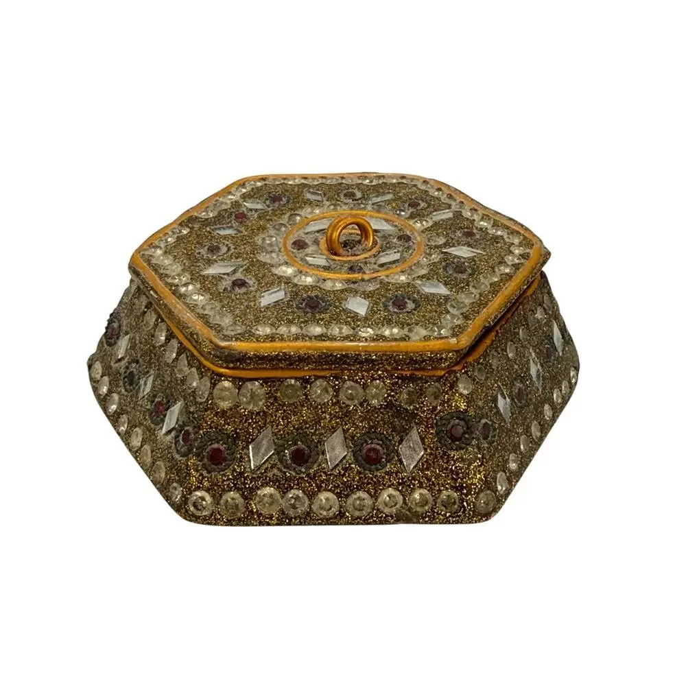 Vintage Embellished Hexagonal Jeweled Trinket Box